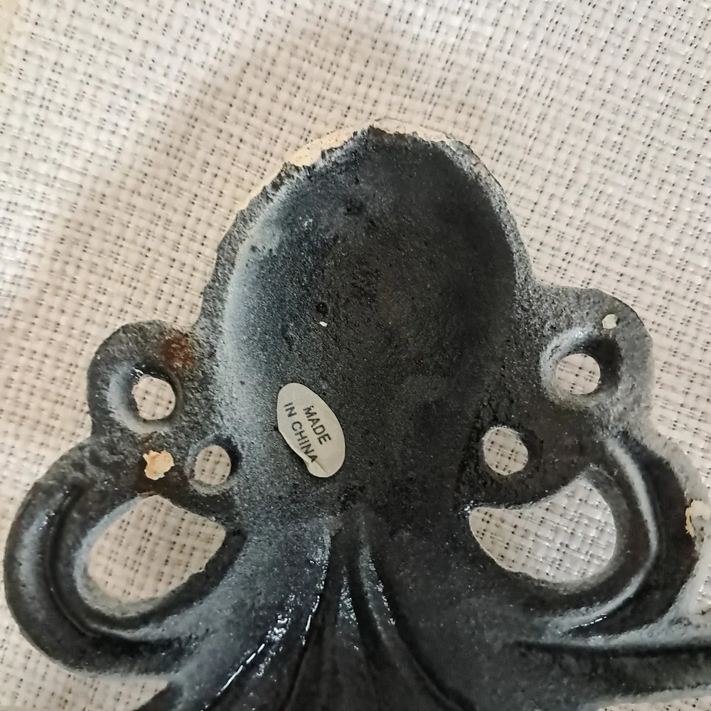 Painted Cream Distressed Octopus Wall Multi Hook Wrought Iron Coastal Cottage